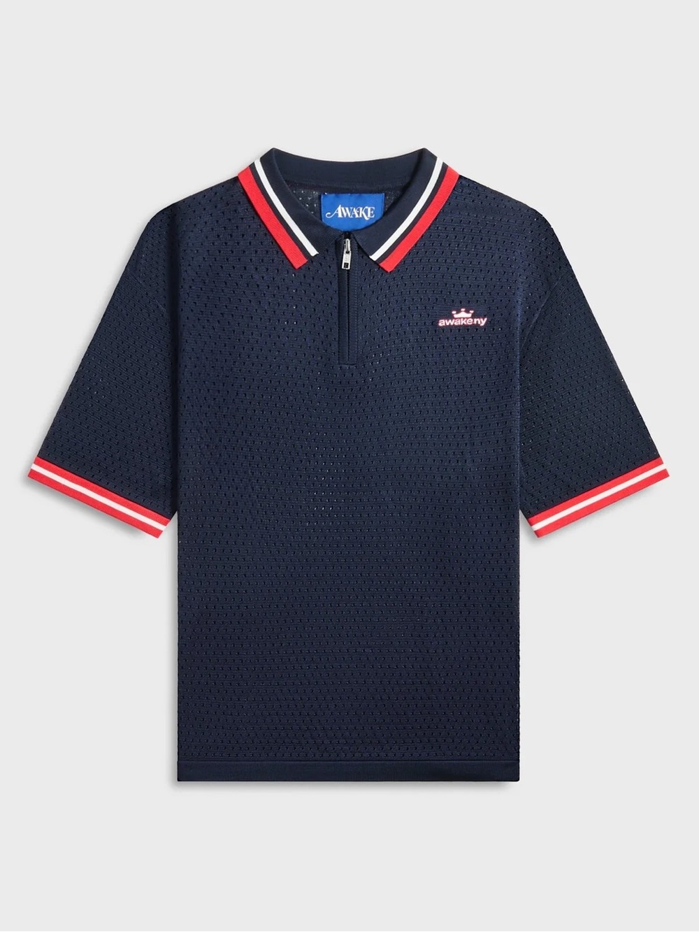 Awake NY Navy Mesh Polo with Red & White Trim